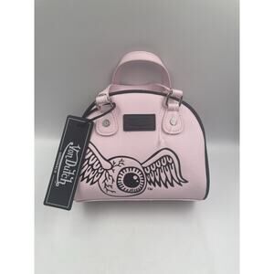 Von Dutch Black White Satchel Bag Logo Wing Graphic Print Detachable Strap
